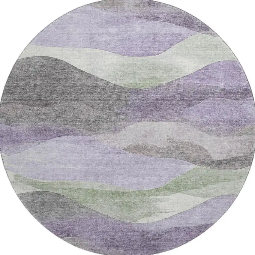8' Purple Sage And Gray Abstract Washable Round Rug With UV Protection Photo 4
