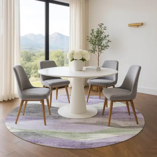8' Purple Sage And Gray Abstract Washable Round Rug With UV Protection Photo 5