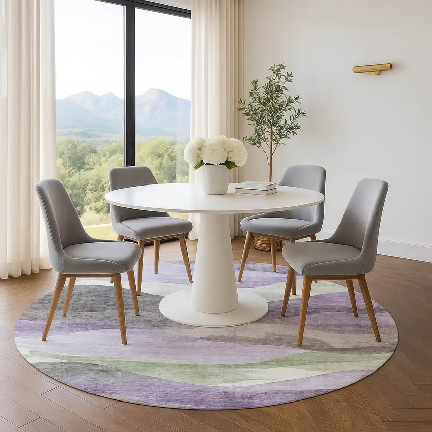 8' Purple Sage And Gray Abstract Washable Round Rug With UV Protection Photo 5