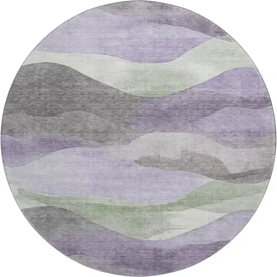 8' Purple Sage And Gray Abstract Washable Round Rug With UV Protection Photo 1