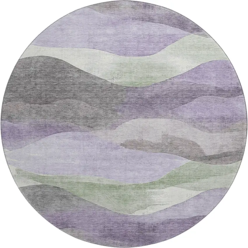8' Purple Sage And Gray Abstract Washable Round Rug With UV Protection Photo 1