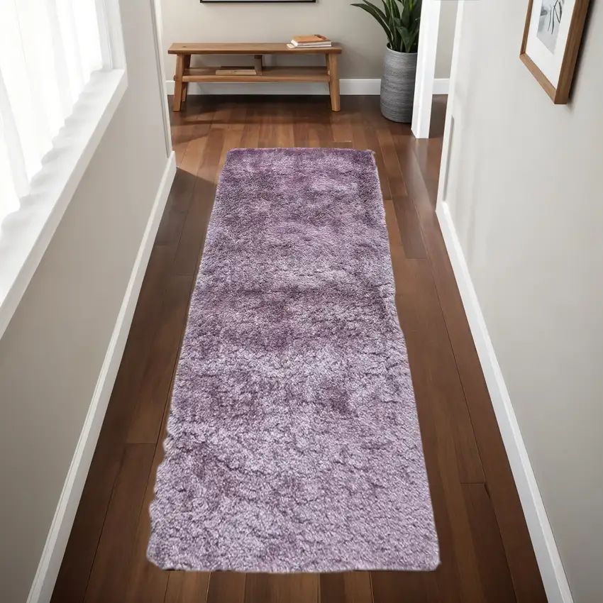 6' Purple Shag Tufted Handmade Runner Rug Photo 2