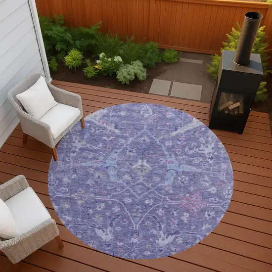8' Purple Sky Blue And Silver Round Floral Washable Indoor Outdoor Area Rug Photo 7
