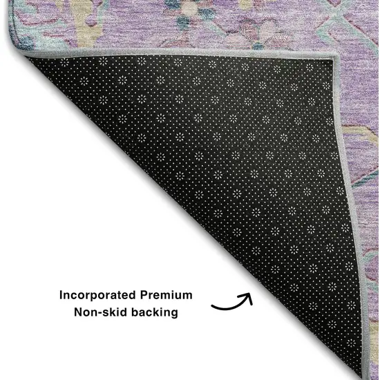 8' Purple Teal And Gold Floral Washable Round Rug With UV Protection Photo 5