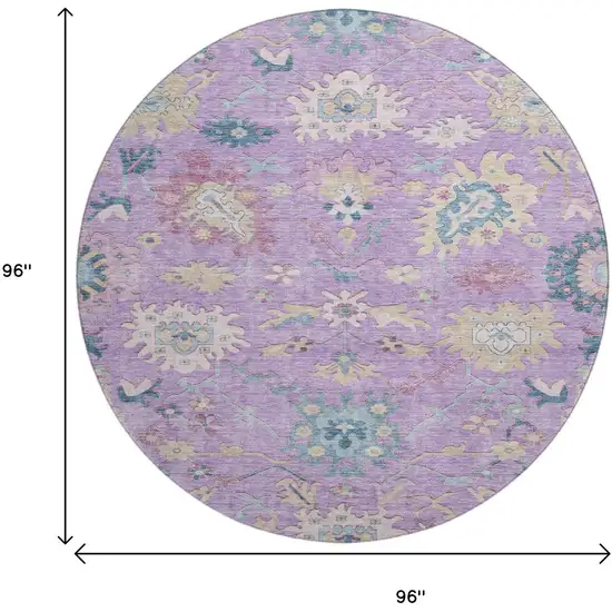 8' Purple Teal And Gold Floral Washable Round Rug With UV Protection Photo 9