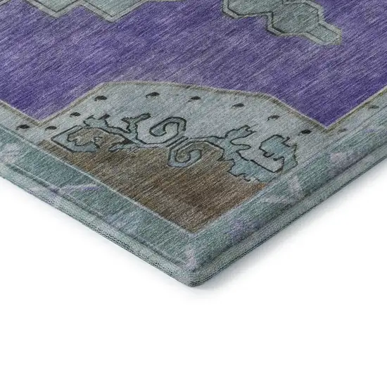 8' Purple Teal And Taupe Oriental Washable Round Rug With UV Protection Photo 6