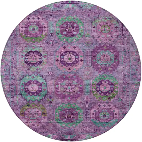 8' Purple Teal Blue And Green Round Medallion Washable Indoor Outdoor Area Rug Photo 4