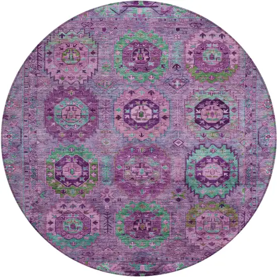 8' Purple Teal Blue And Green Round Medallion Washable Indoor Outdoor Area Rug Photo 2