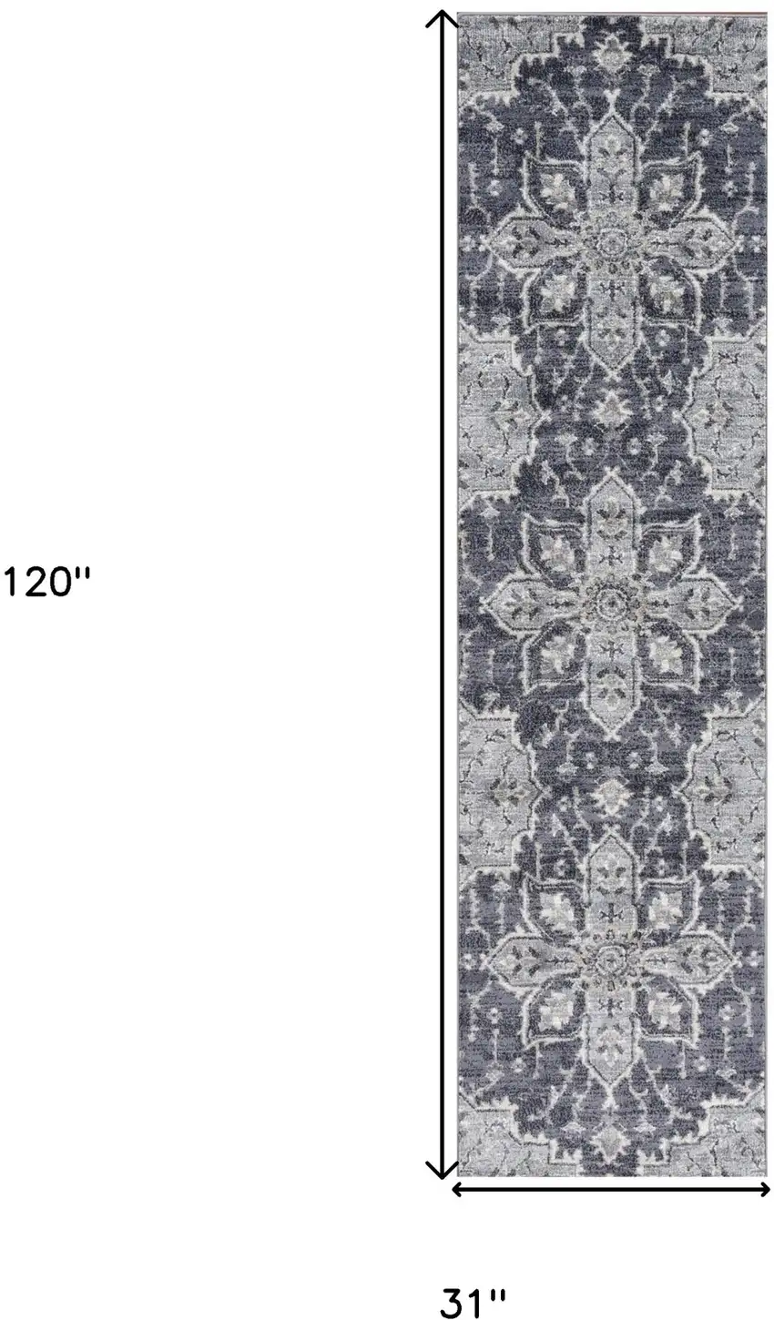 10' Purple and Ivory Medallion Power Loom Runner Rug Photo 3