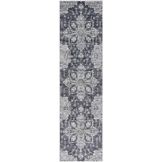 10' Purple and Ivory Medallion Power Loom Runner Rug Photo 2