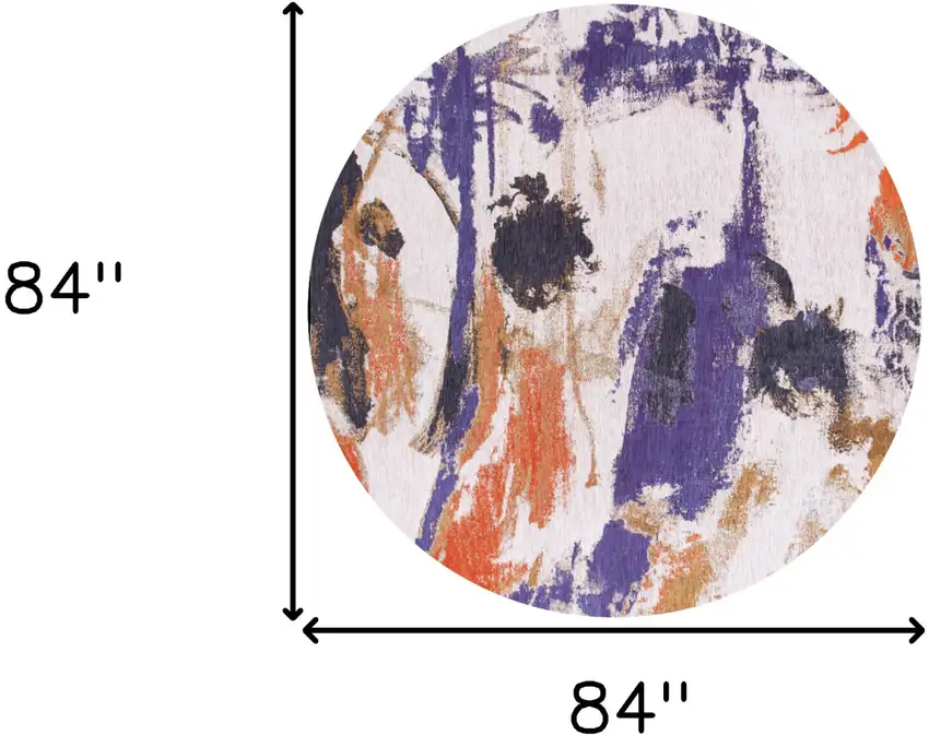 8' Purple and White Round Abstract Non Skid Area Rug Photo 3