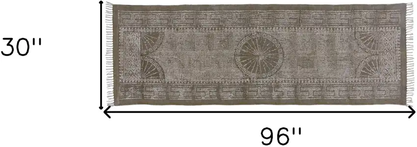8' Putty Distressed Medallion Runner Rug Photo 5