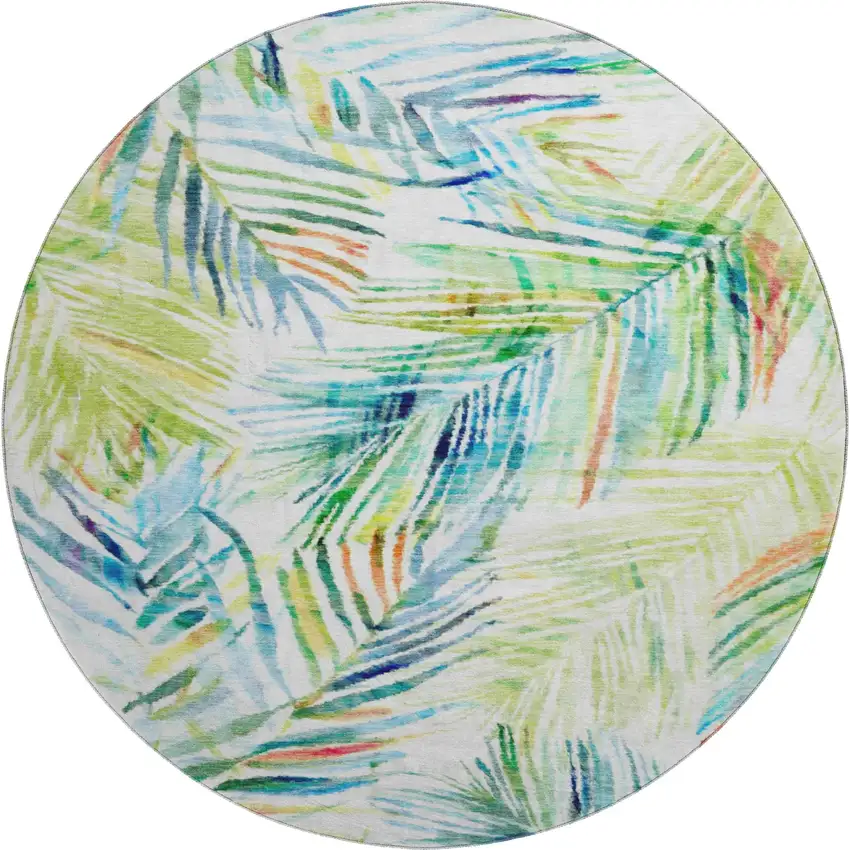 8' Rainbow And Ivory Geometric Washable Round Rug With UV Protection Photo 2