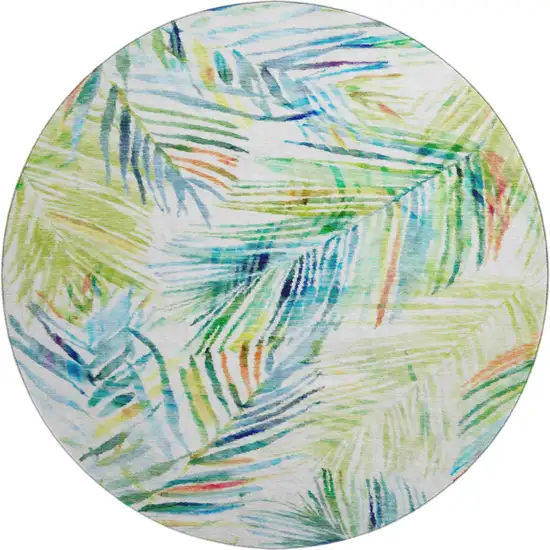 8' Rainbow And Ivory Geometric Washable Round Rug With UV Protection Photo 2