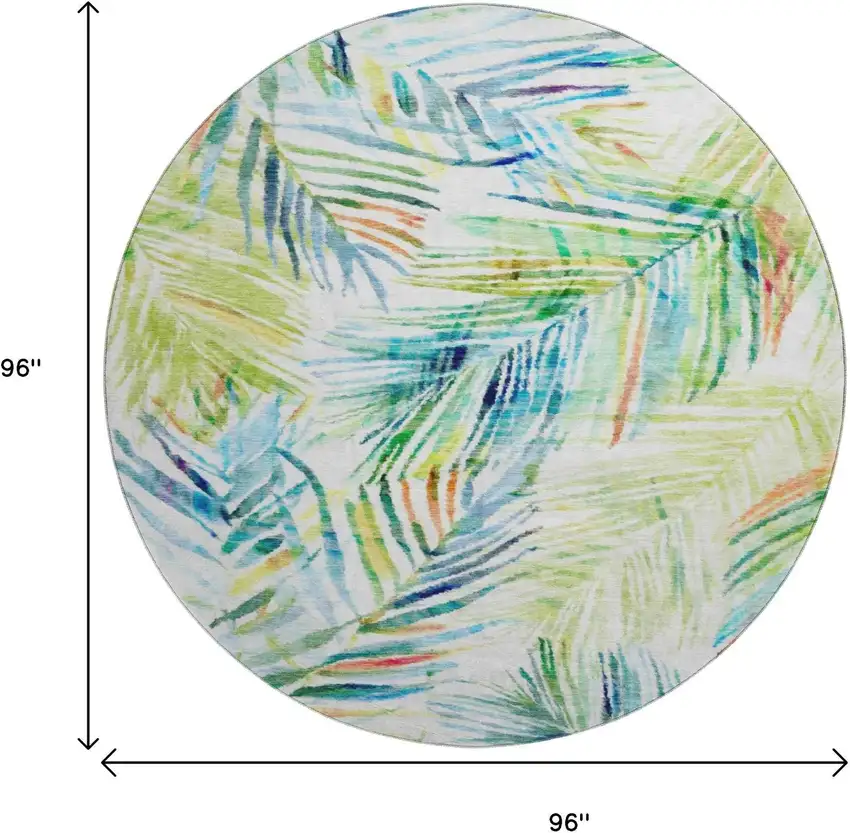 8' Rainbow And Ivory Geometric Washable Round Rug With UV Protection Photo 3