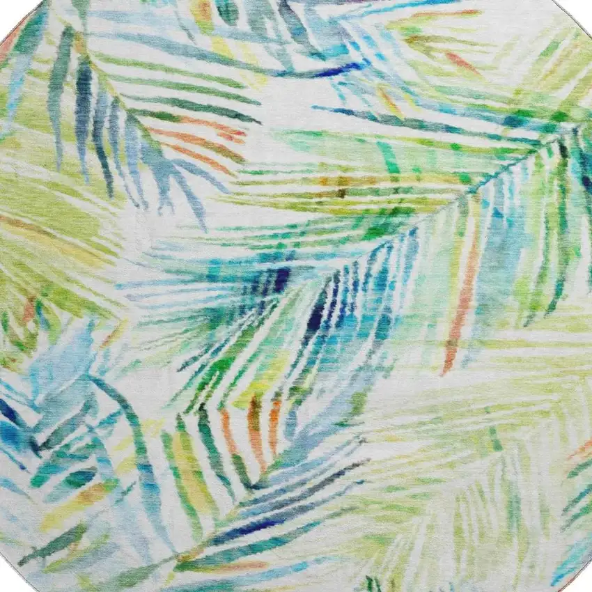 8' Rainbow And Ivory Geometric Washable Round Rug With UV Protection Photo 4