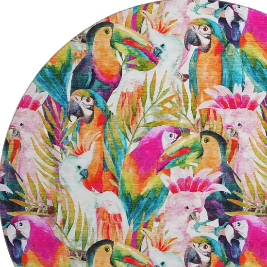 8' Rainbow And Ivory Geometric Washable Round Rug With UV Protection Photo 4