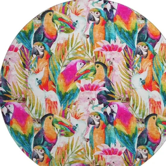 8' Rainbow And Ivory Geometric Washable Round Rug With UV Protection Photo 5