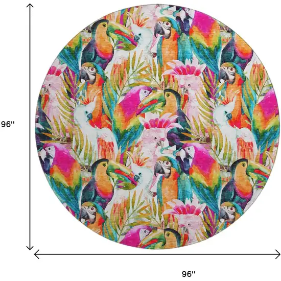 8' Rainbow And Ivory Geometric Washable Round Rug With UV Protection Photo 3