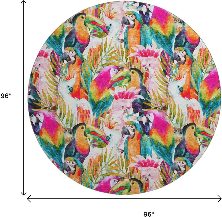 8' Rainbow And Ivory Geometric Washable Round Rug With UV Protection Photo 3