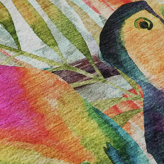 8' Rainbow And Ivory Geometric Washable Round Rug With UV Protection Photo 9