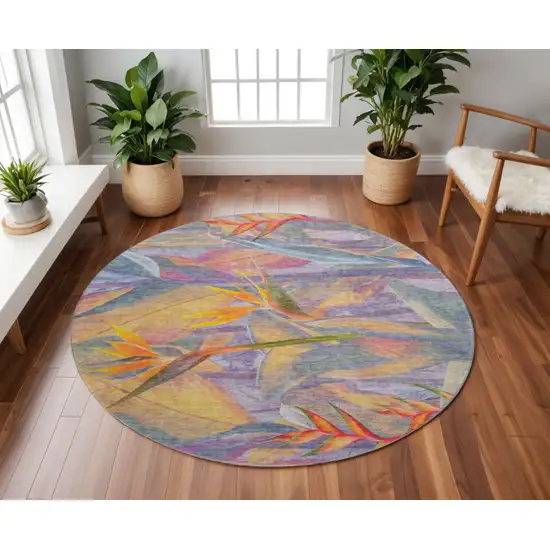 8' Rainbow And Ivory Geometric Washable Round Rug With UV Protection Photo 1