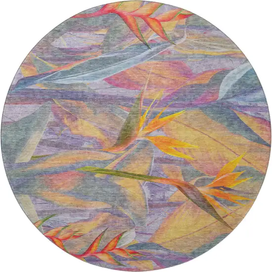 8' Rainbow And Ivory Geometric Washable Round Rug With UV Protection Photo 5