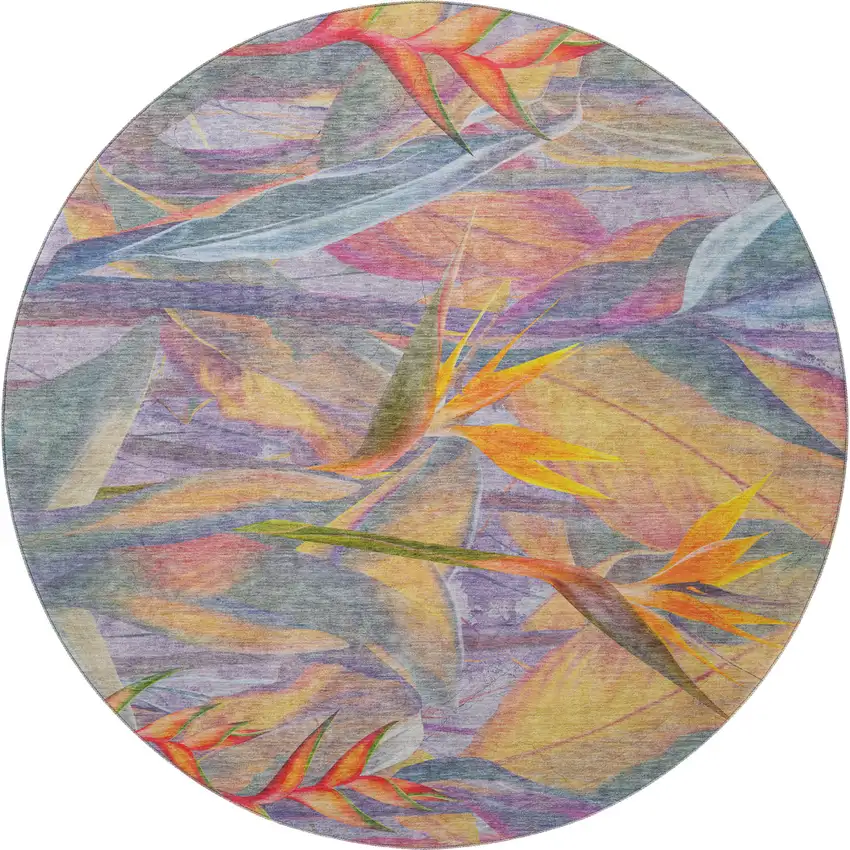 8' Rainbow And Ivory Geometric Washable Round Rug With UV Protection Photo 5