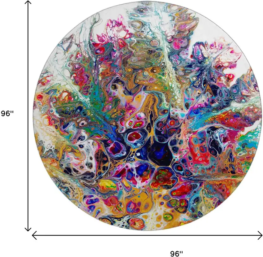 8' Rainbow And Ivory Round Abstract Washable Indoor Outdoor Area Rug Photo 3