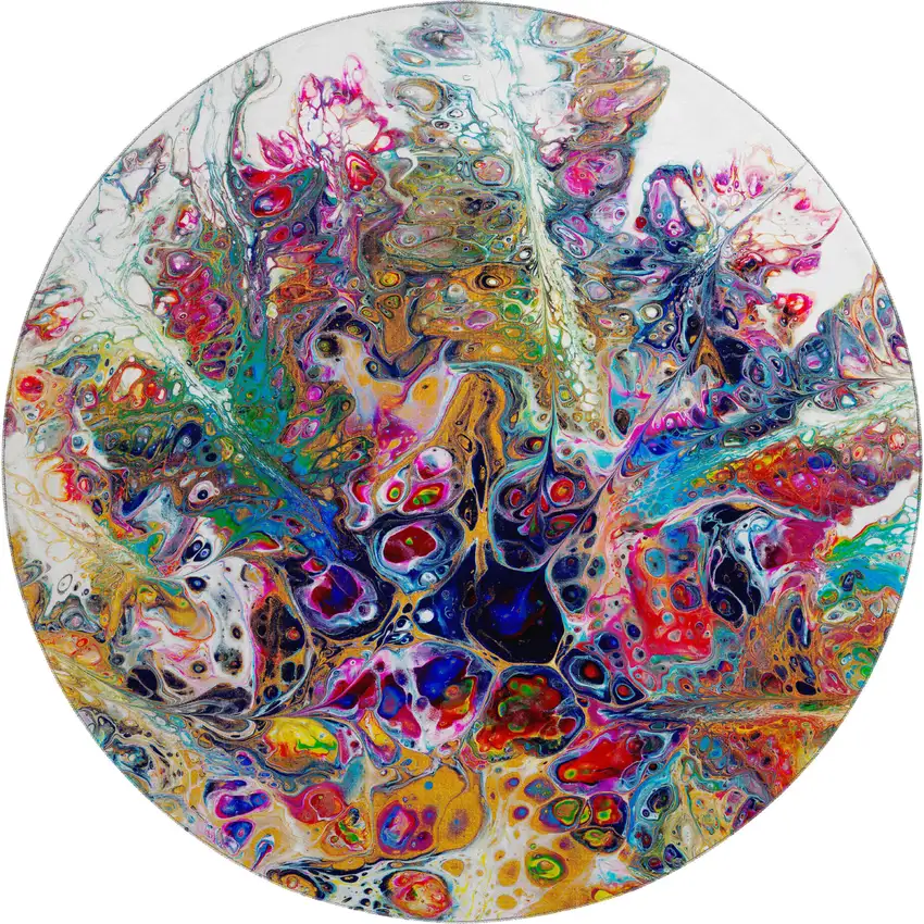 8' Rainbow And Ivory Round Abstract Washable Indoor Outdoor Area Rug Photo 2