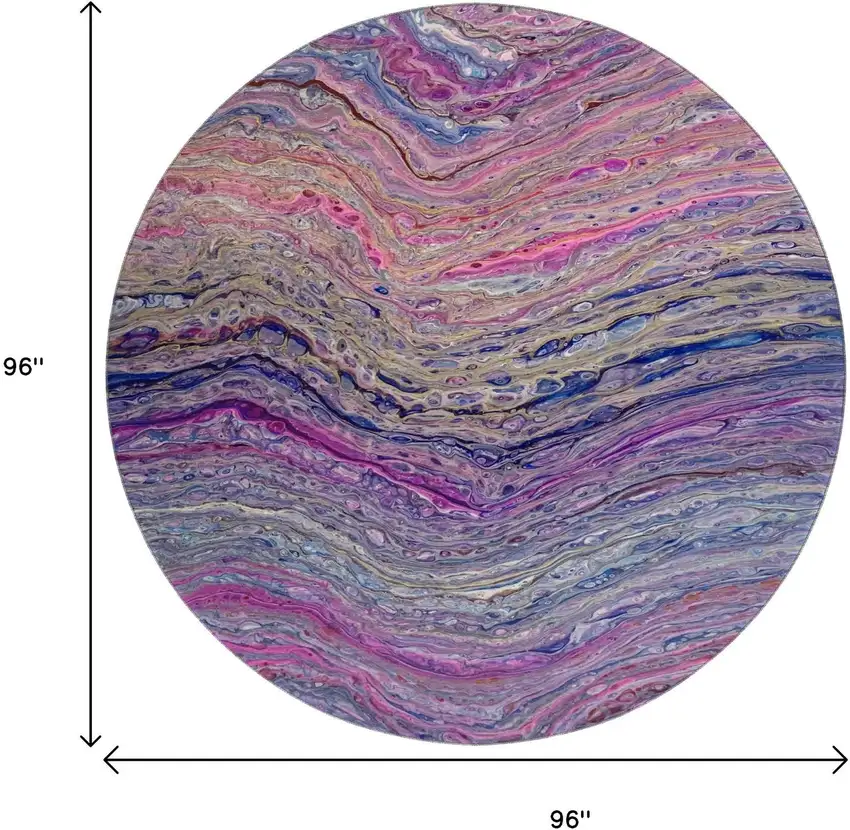 8' Raspberry And Purple Round Abstract Washable Indoor Outdoor Area Rug Photo 3