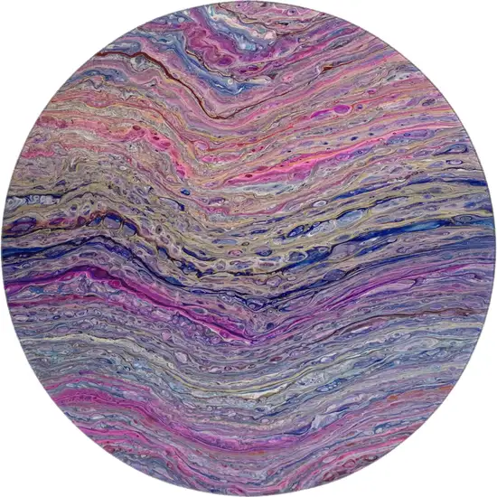 8' Raspberry And Purple Round Abstract Washable Indoor Outdoor Area Rug Photo 2