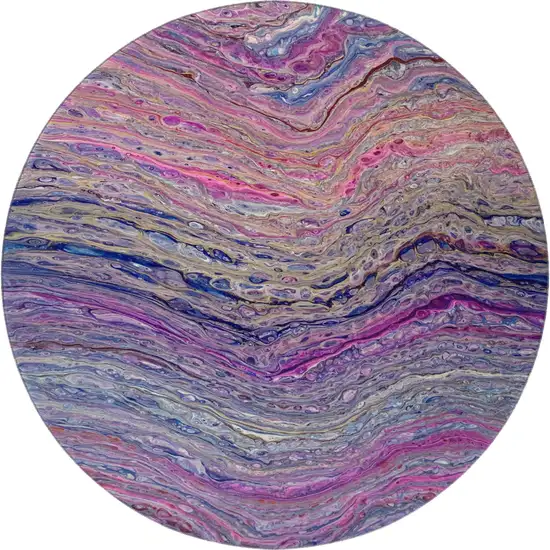 8' Raspberry And Purple Round Abstract Washable Indoor Outdoor Area Rug Photo 4