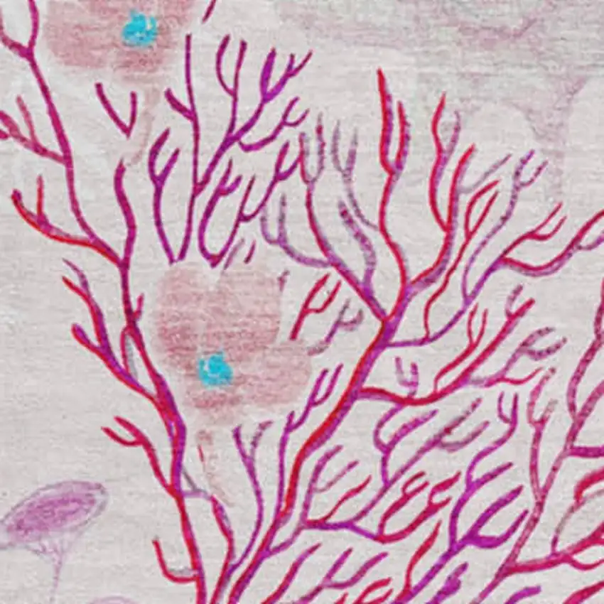 8' Raspberry Ivory And Blue Geometric Washable Round Rug With UV Protection Photo 4