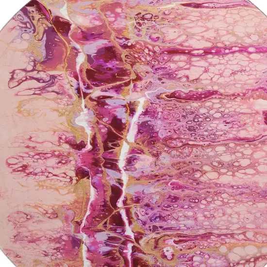 8' Raspberry Ivory And Gold Round Abstract Washable Indoor Outdoor Area Rug Photo 5