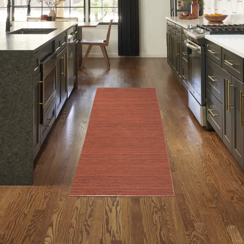 6' Red Abstract Runner Rug Photo 5