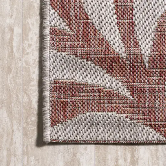 10' Red And Beige Floral Indoor Outdoor Runner Rug Photo 6