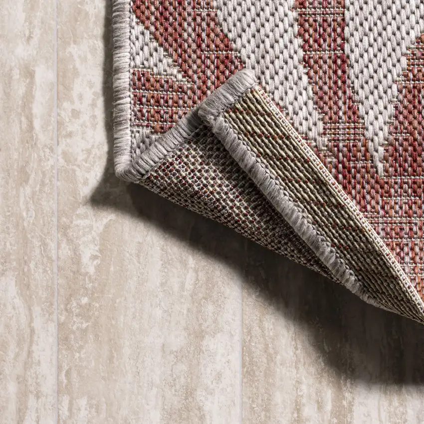 10' Red And Beige Floral Indoor Outdoor Runner Rug Photo 5