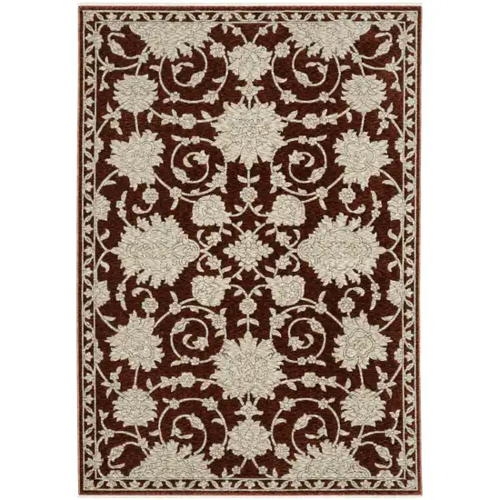 8' Red And Beige Floral Runner Rug With Fringe Photo 2