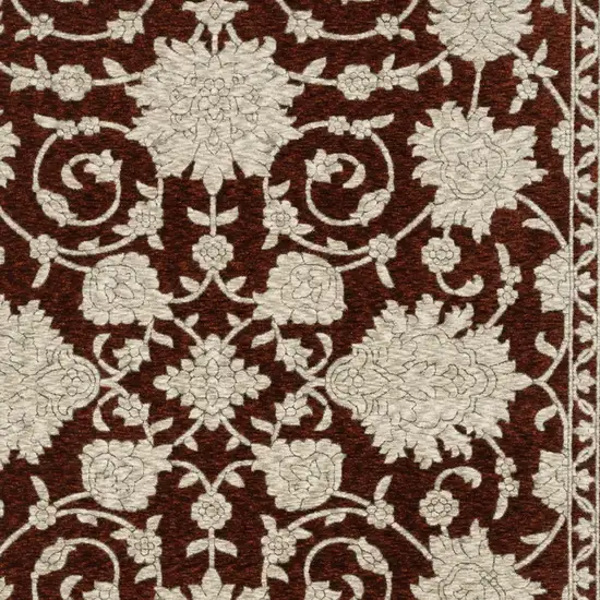 8' Red And Beige Floral Runner Rug With Fringe Photo 8