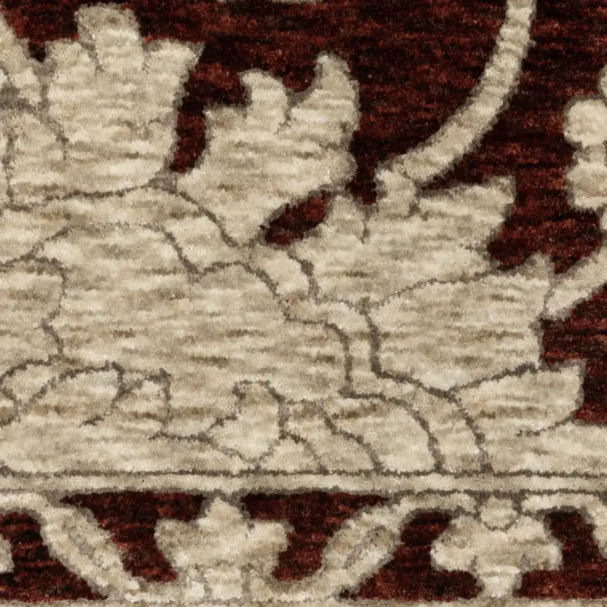 8' Red And Beige Floral Runner Rug With Fringe Photo 6
