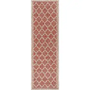 Photo of 20' Red And Beige Geometric Indoor Outdoor Runner Rug