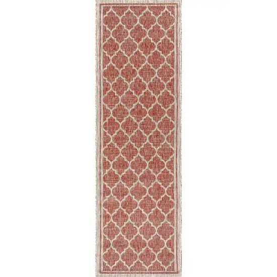 20' Red And Beige Geometric Indoor Outdoor Runner Rug Photo 1