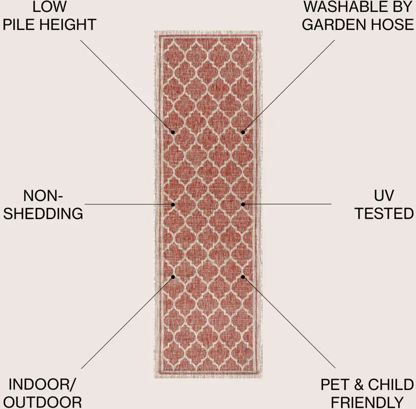 20' Red And Beige Geometric Indoor Outdoor Runner Rug Photo 8