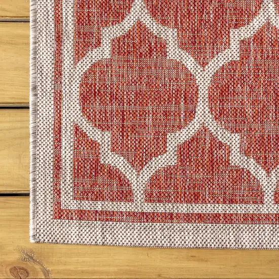 20' Red And Beige Geometric Indoor Outdoor Runner Rug Photo 8