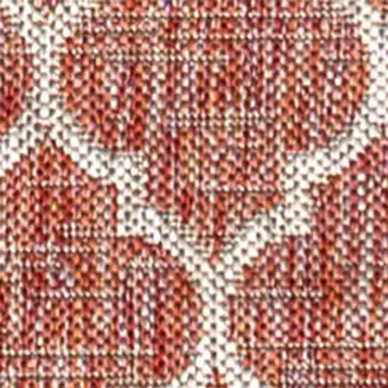 8' Red And Beige Geometric Indoor Outdoor Runner Rug Photo 2