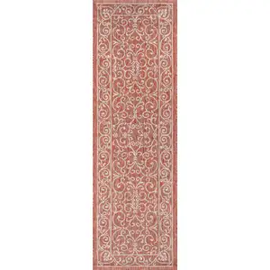 Photo of 8' Red And Beige Medallion Indoor Outdoor Runner Rug