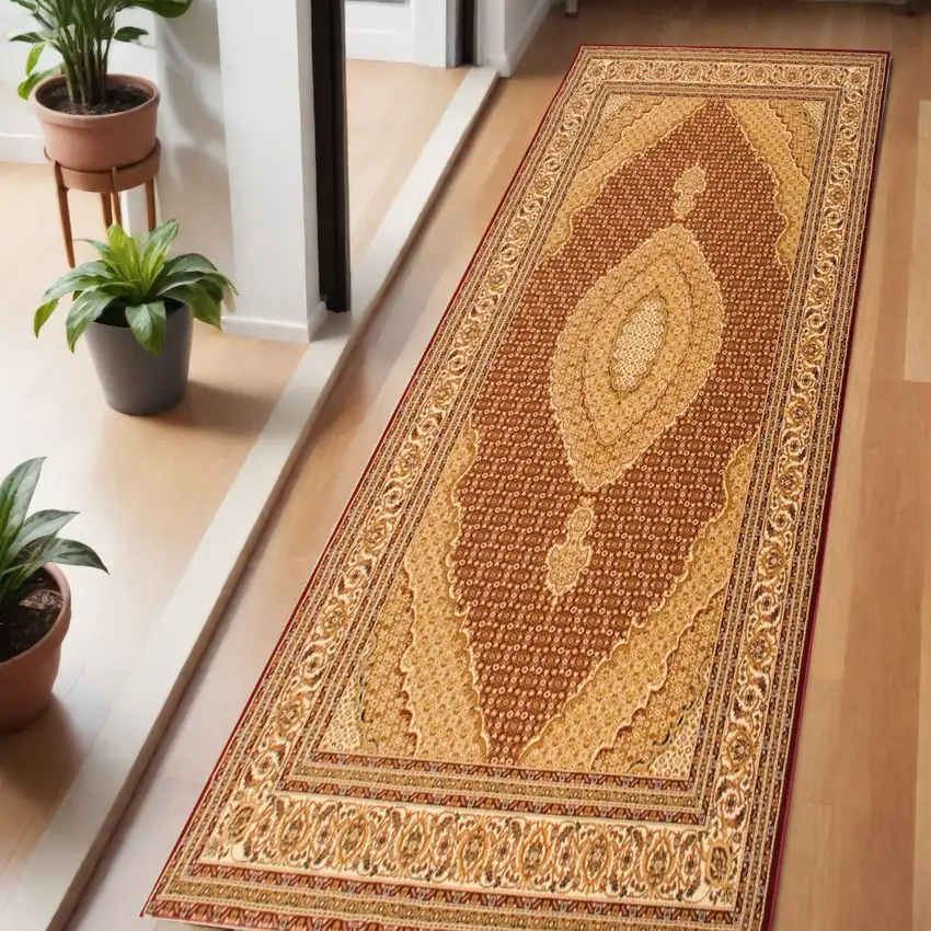 6' Red And Beige Moroccan Runner Rug Photo 1