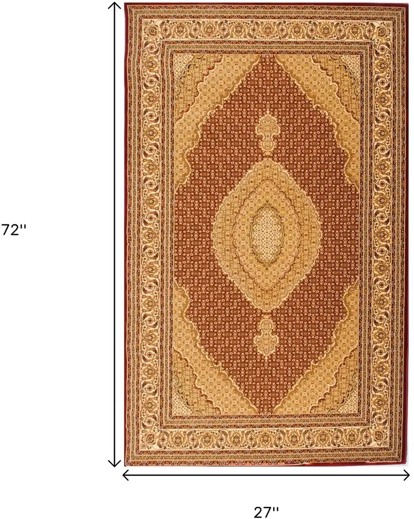 6' Red And Beige Moroccan Runner Rug Photo 3