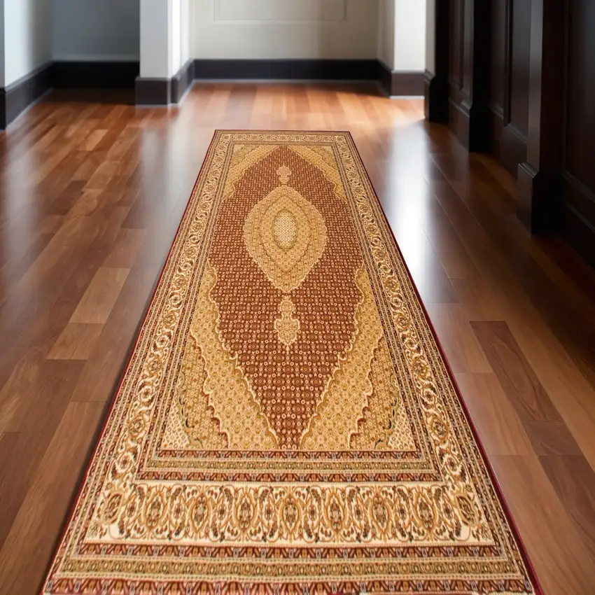 12' Red And Beige Moroccan Runner Rug Photo 1